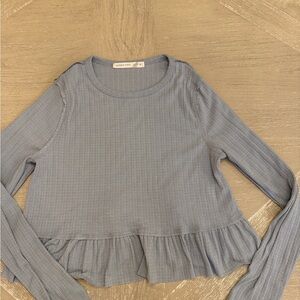 Altar'd State Dusty Blue Long Sleeve Ruffle Top